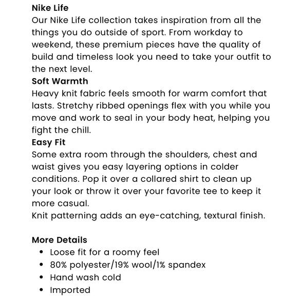 Nike Life Cable Knit Men’s Size Small Sweater Wool Blend Loose Fit Swoosh Cream - Picture 10 of 10